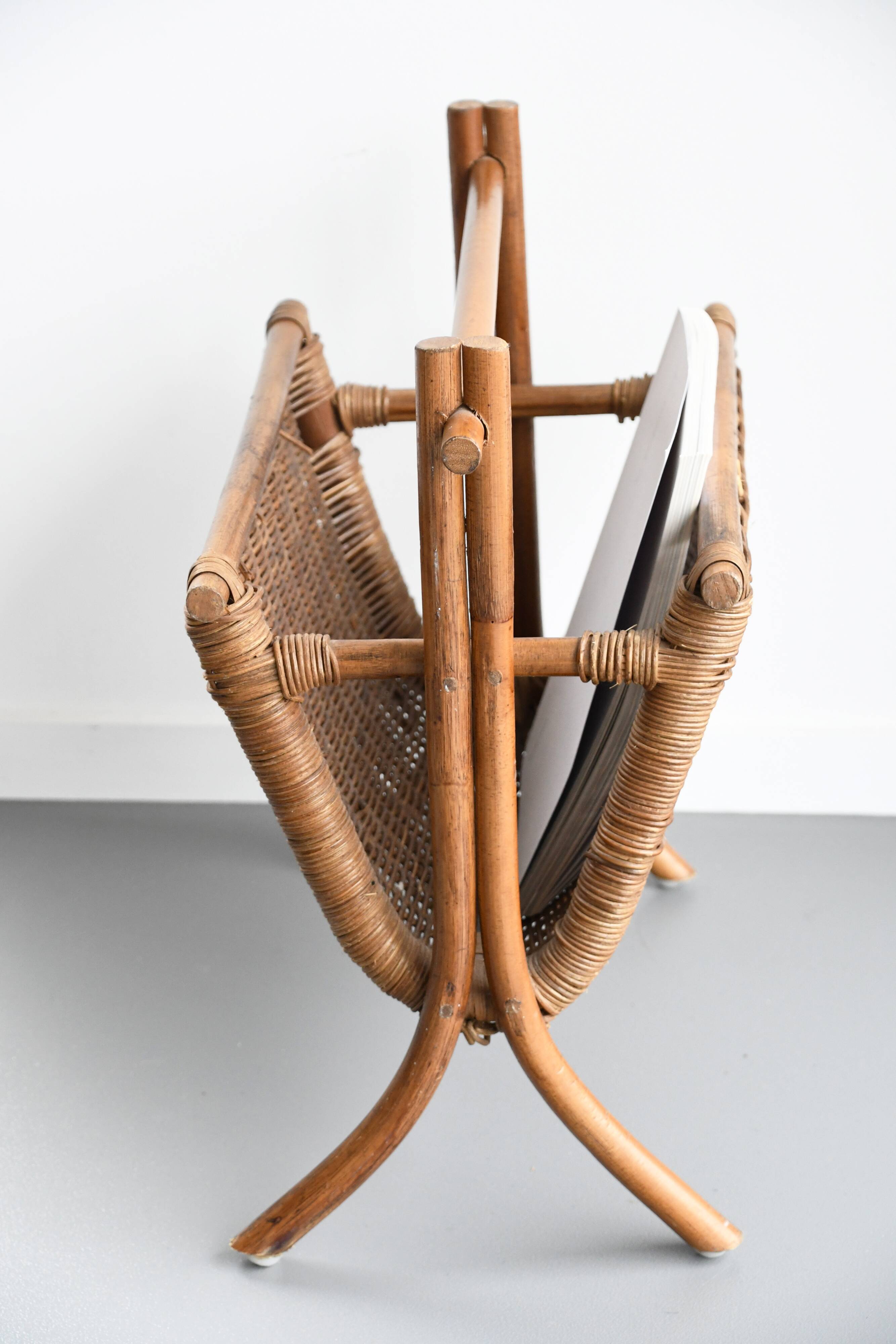Vintage wicker and rattan magazine rack