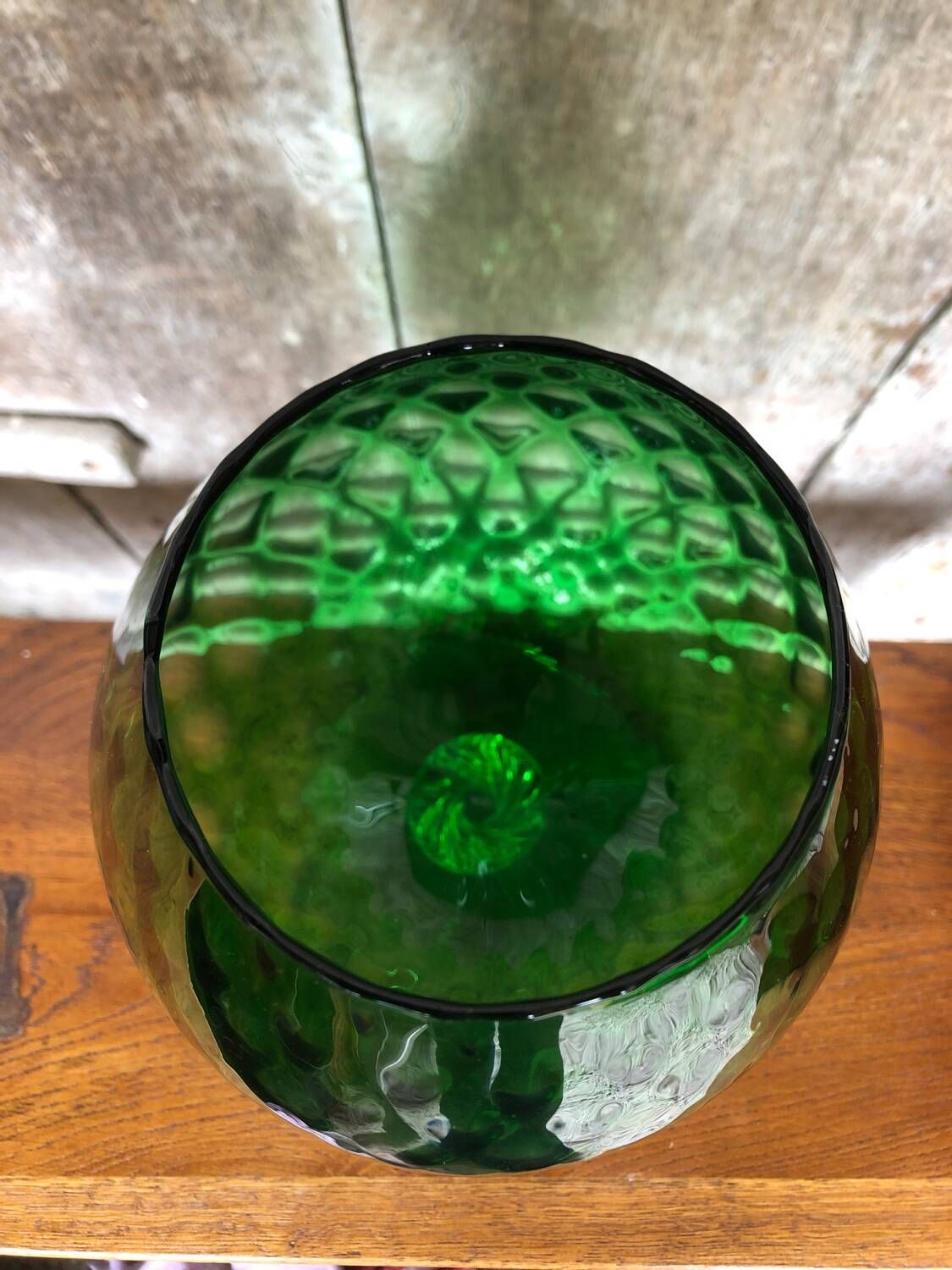 Old vase on foot empoli green glass transparent foot vintage