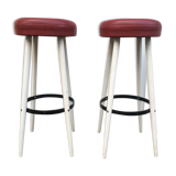 Pair of white and red 1950s bar stools