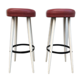 Pair of white and red 1950s bar stools