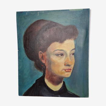 Portrait in oil on cardboard, 45 cm