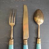 Vintage dessert cutlery set in blue bakelite