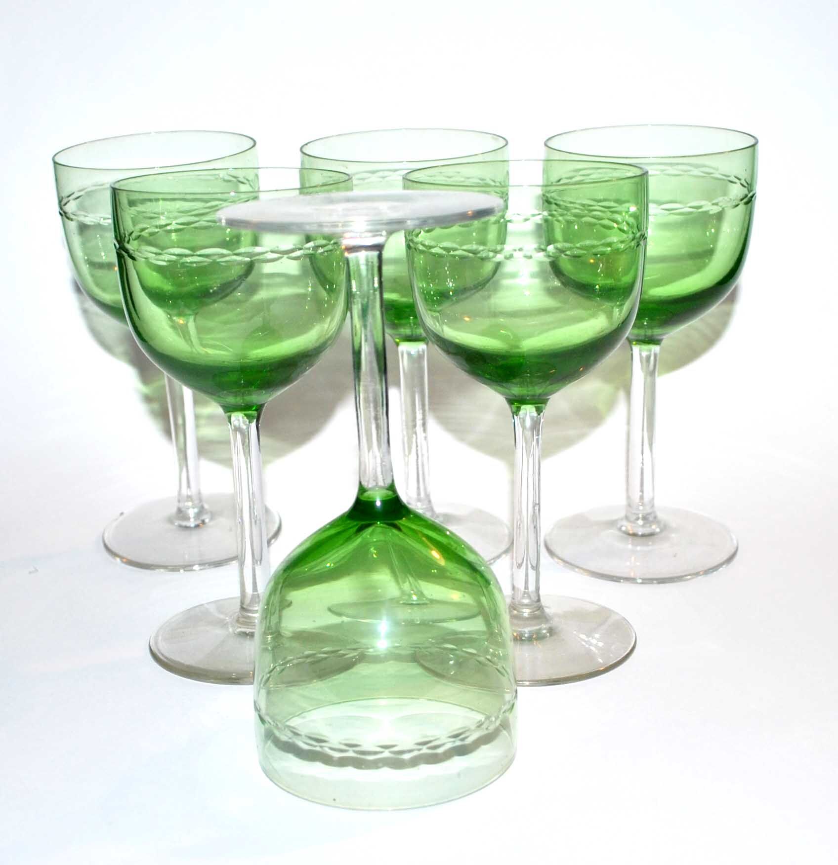 Series of 6 foot glasses in ancient green uranium glass