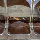 6 chaises pliantes en Plexiglas fumé et métal chrome Chaisor 1970