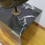 Buddha head sculpture, marble base