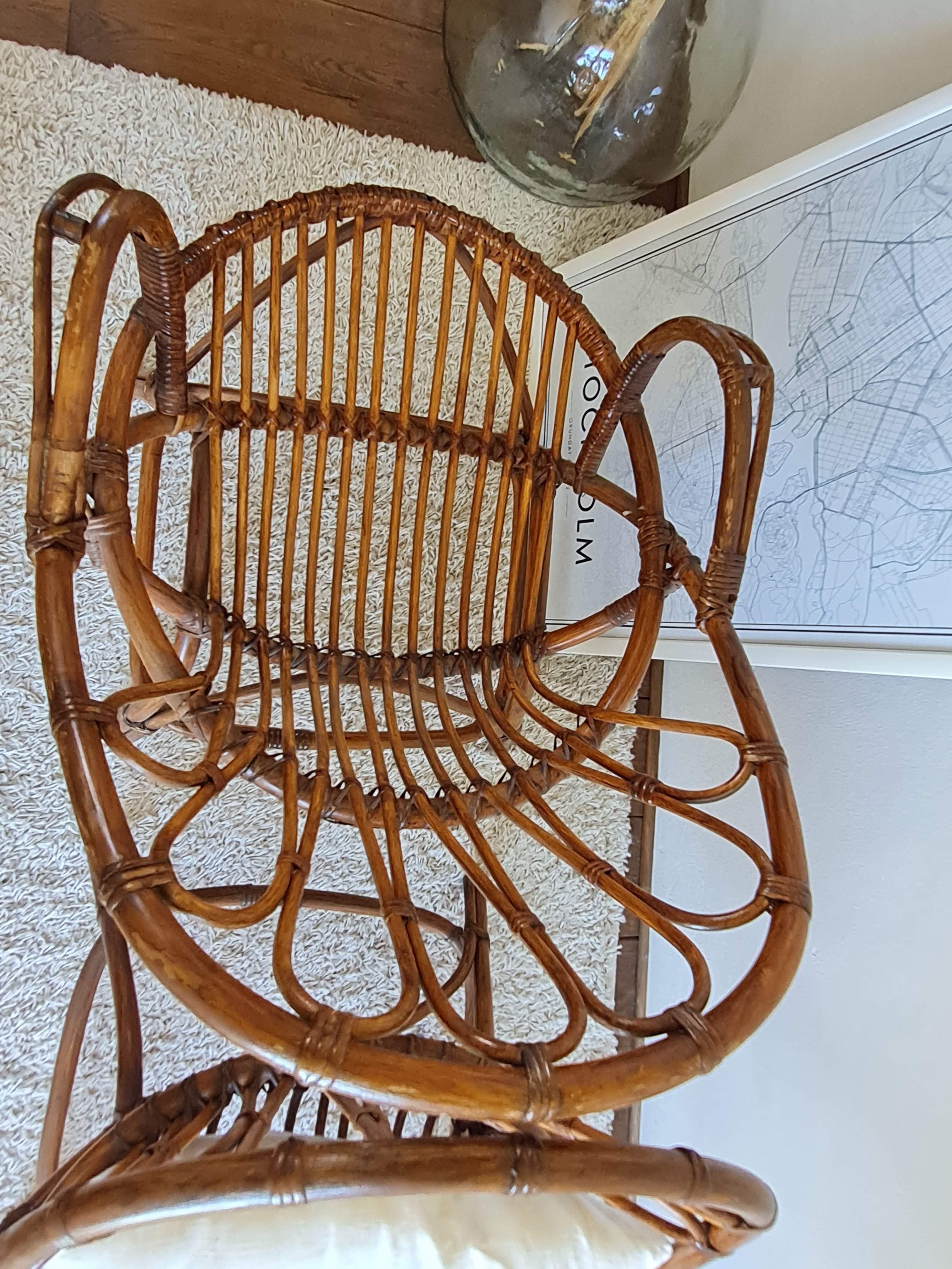 Pair of vintage rattan armchairs