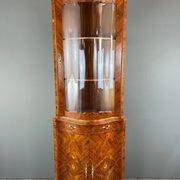 Corner display case in marquetry, 20th century