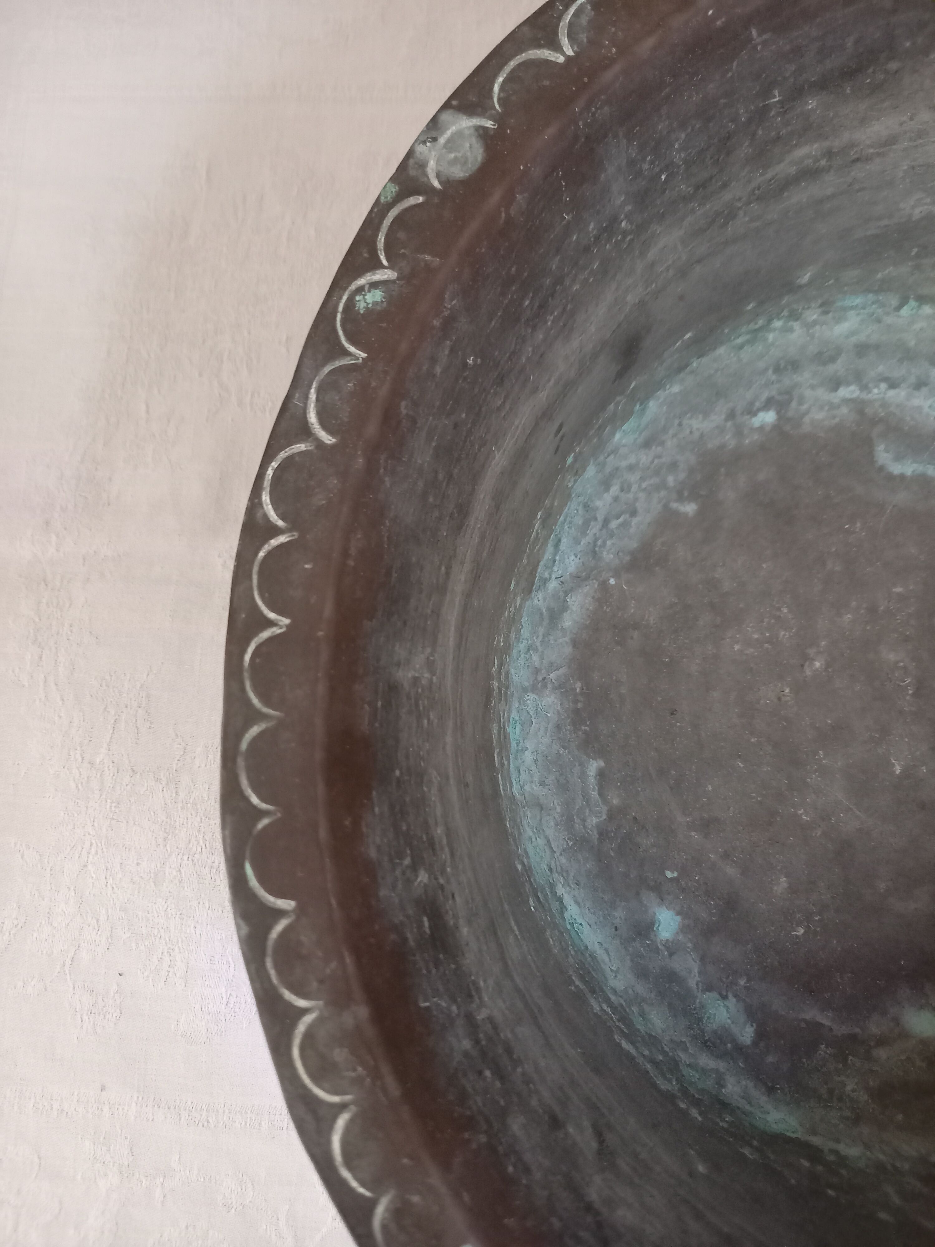 Old copper basin, stamped L.Roussange, Saint-Junien