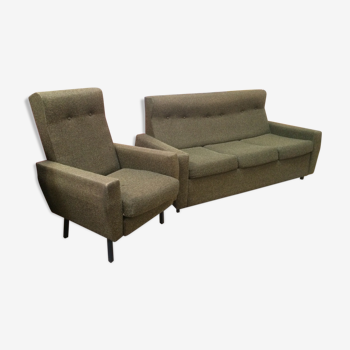 Convertible 3-seater sofa set and vintage French 60s armchair