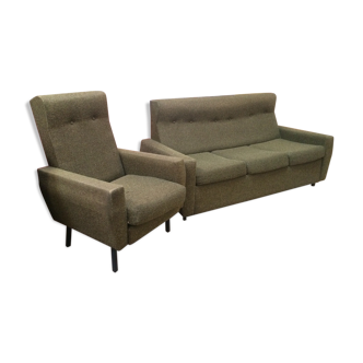 Convertible 3-seater sofa set and vintage French 60s armchair