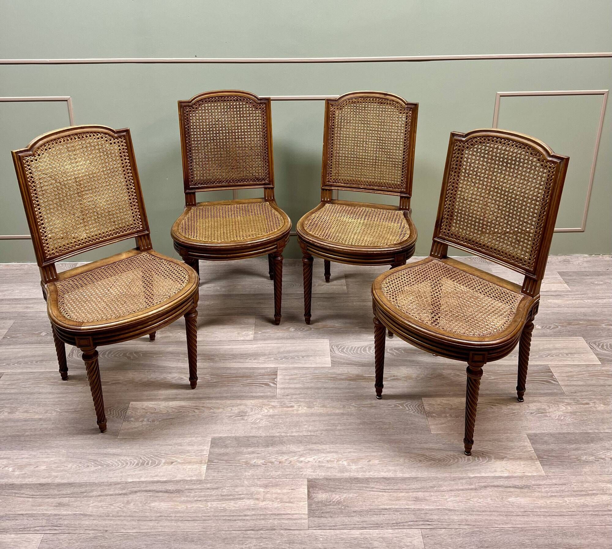 Suite Of Four Cane Chairs In Louis XVI Style Natural Wood