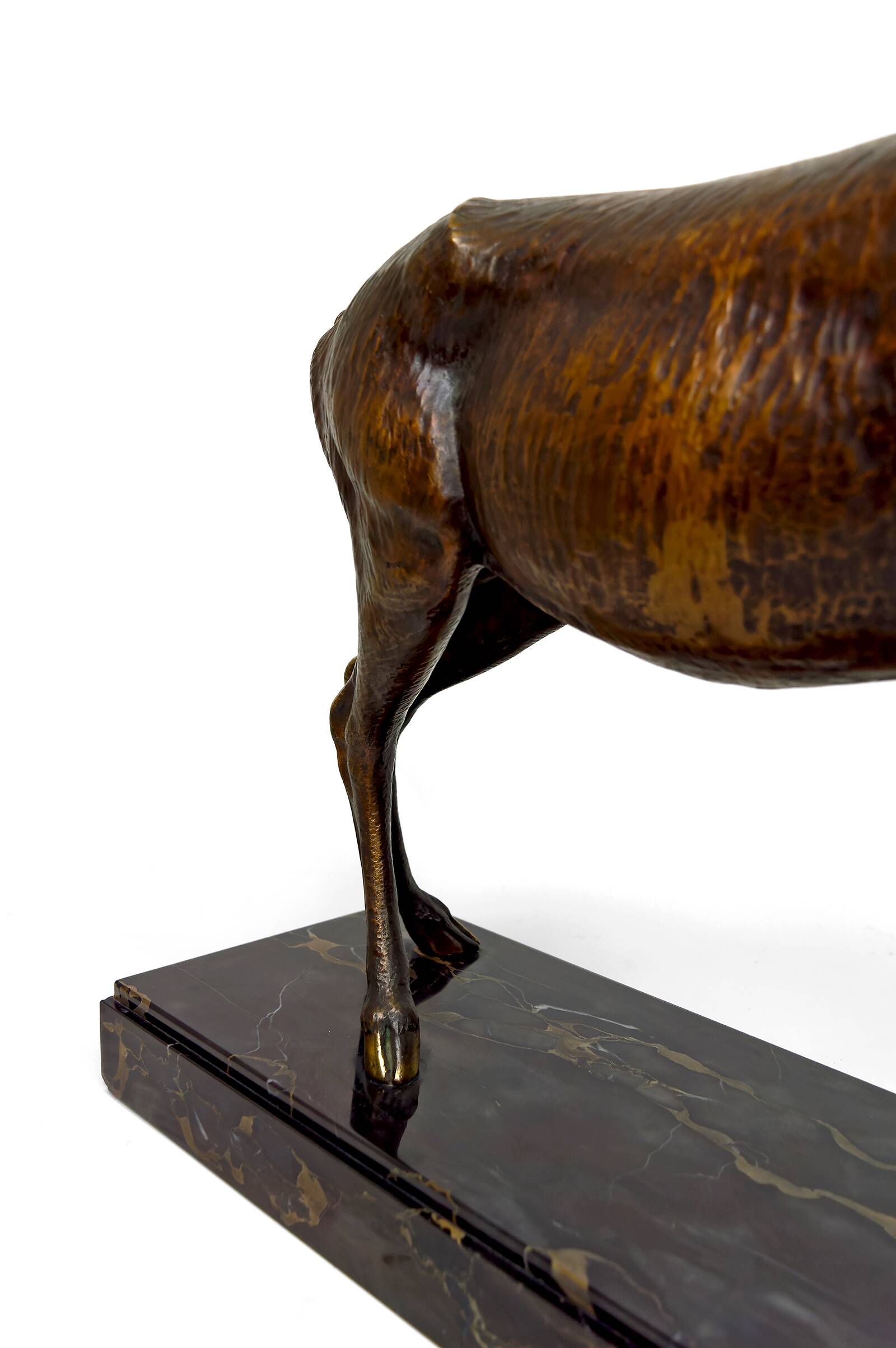 Important Bronze and Marble Sculptural Lamp, Deer, Art Deco, France
