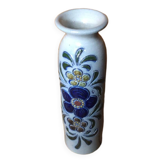 Ancien vase soliflore betschdorf grès gris bleu décor fleurs vintage #a476