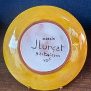 Terracotta plate, Jean Lurçat decorated with a rooster and foliage.