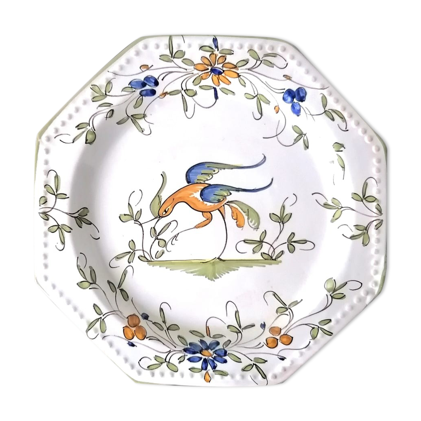 Octagonal plate faience Moustiers