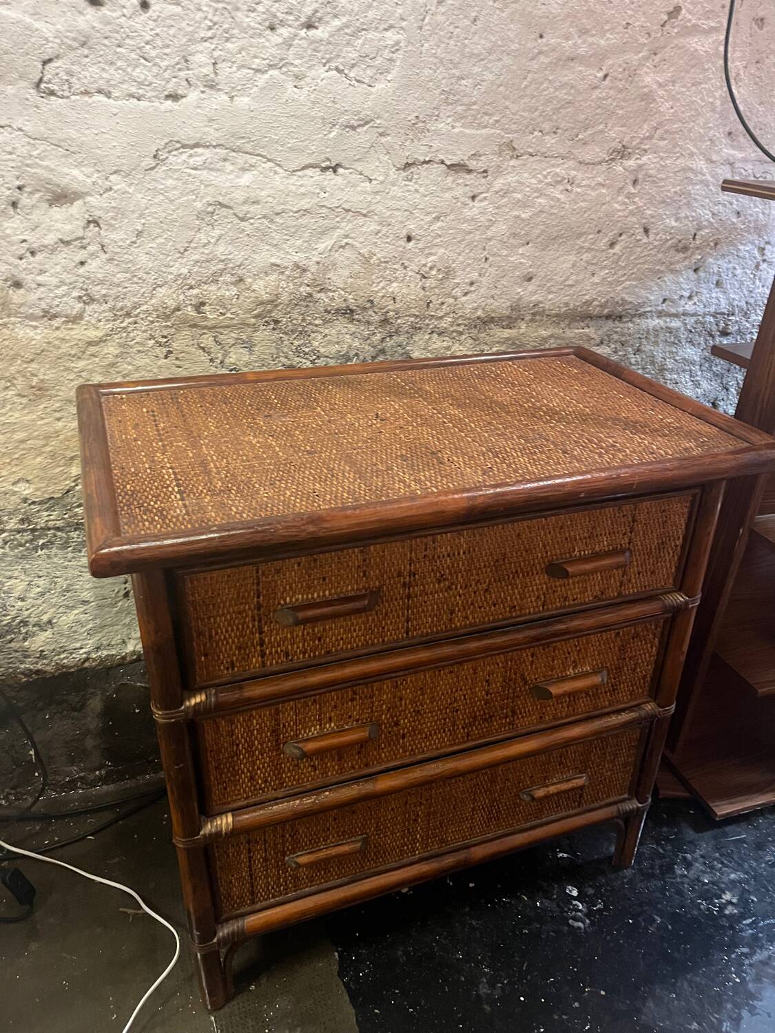 Commode vintage en osier et bambou