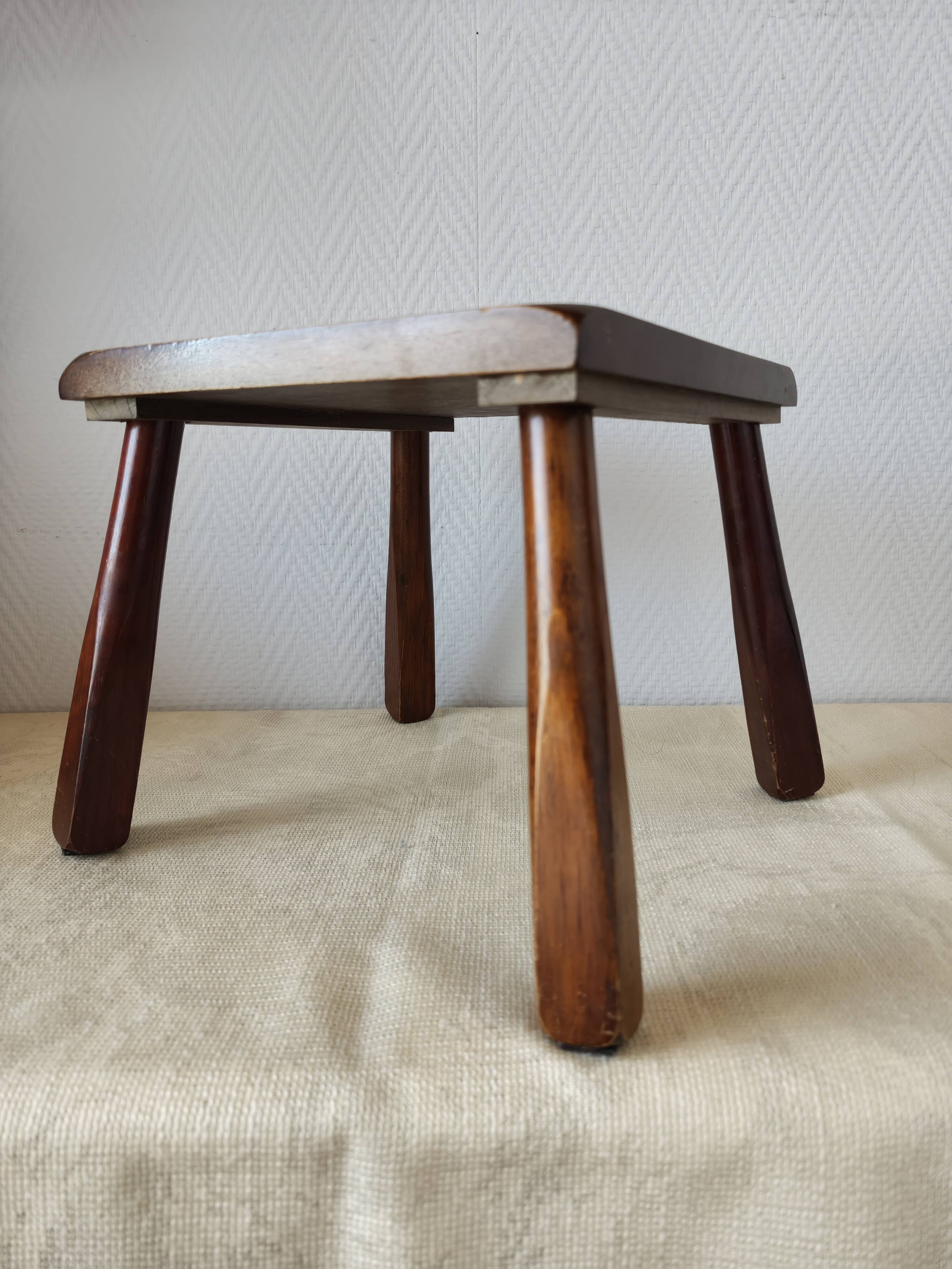 Wooden stool in Scandinavian style, handcrafted, circa 1960.