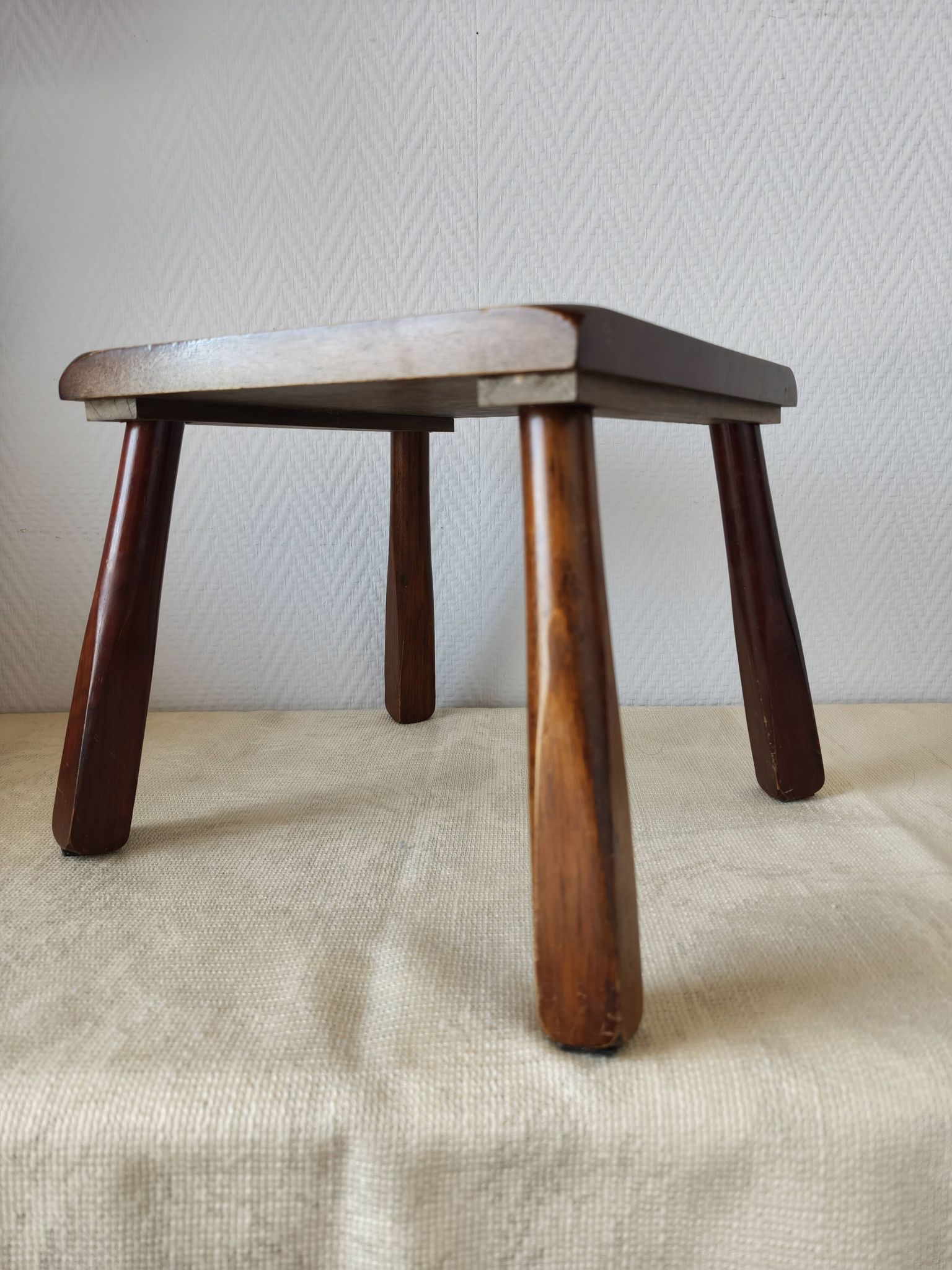 Wooden stool in Scandinavian style, handcrafted, circa 1960.