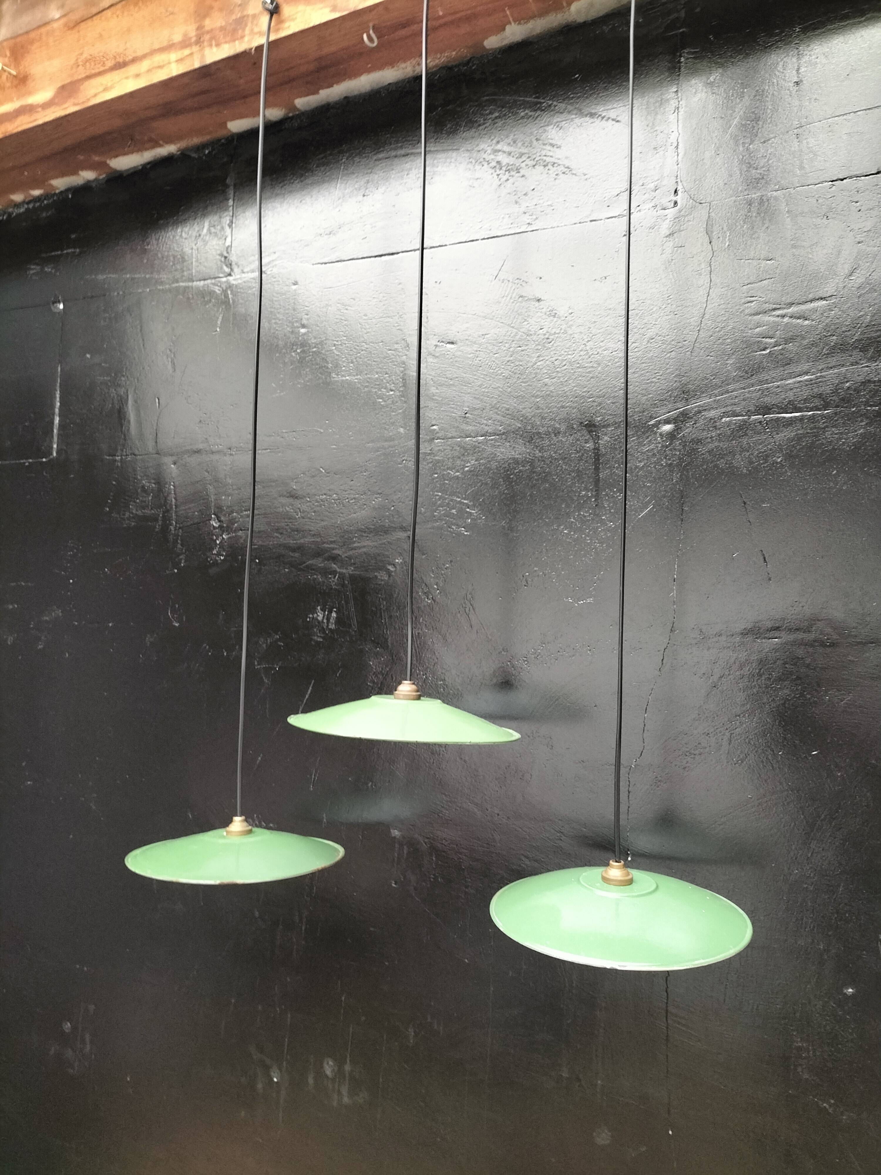 Enameled sheet metal pendant lights