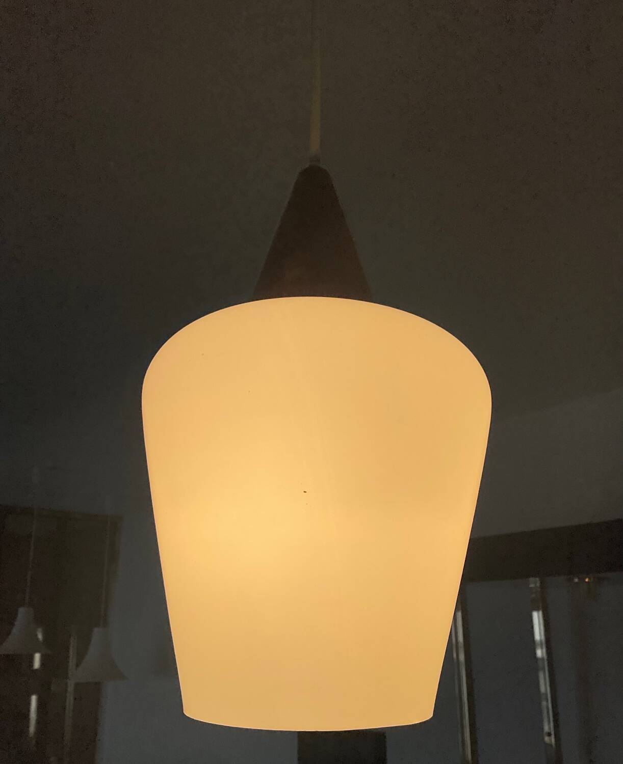 Louis Kalff 60s pendant light in teak and opaline