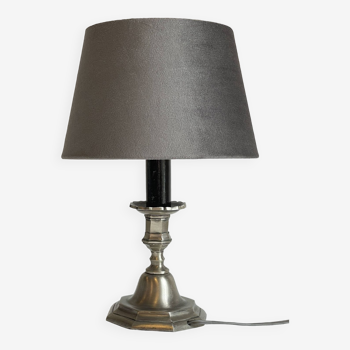 Steel and velvet gray candle holder lamp