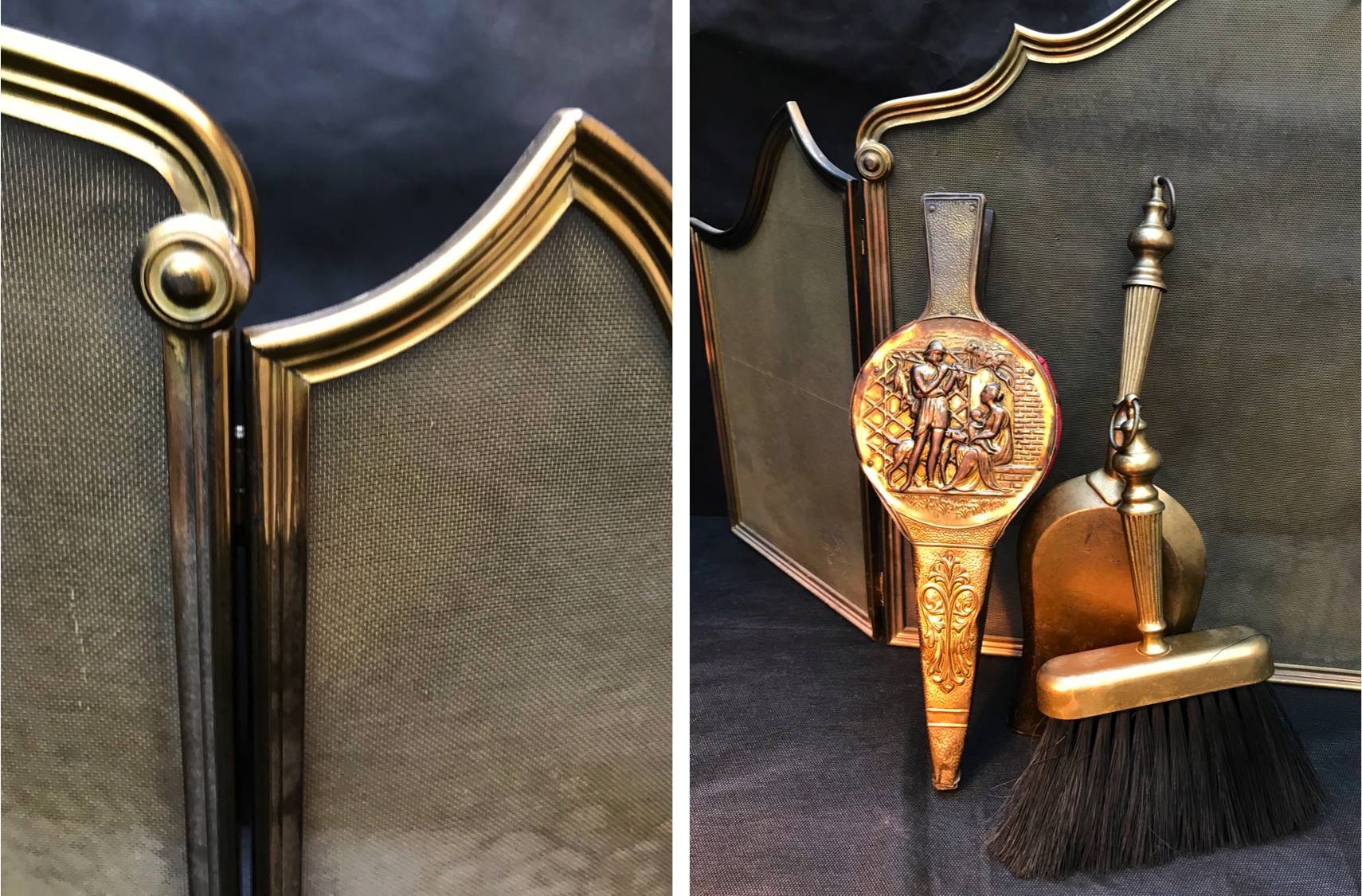 Old fire screen and accessories brass fireplace 1940 spark arrest fireplace firescreen