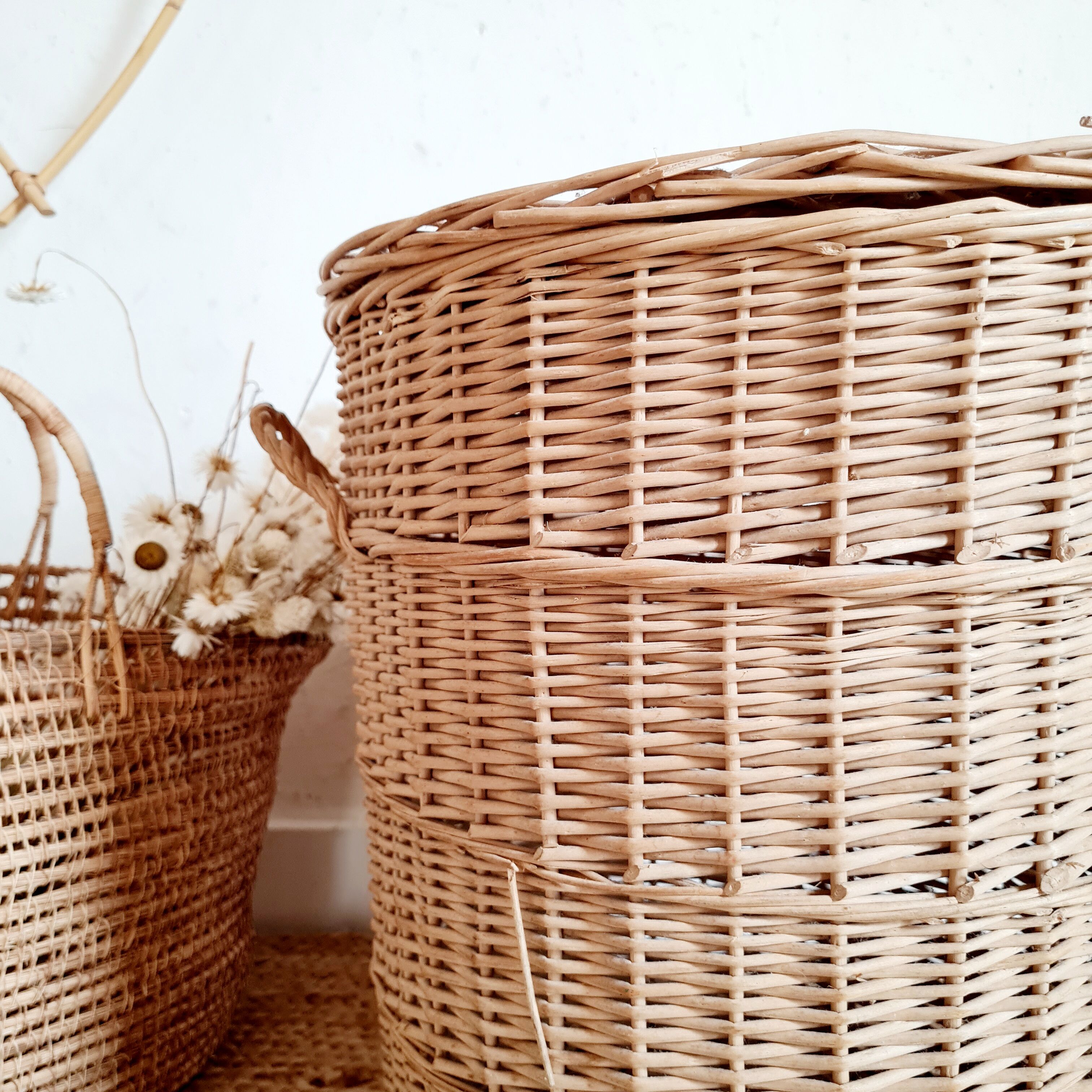 Old rattan laundry basket