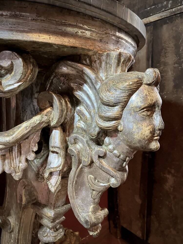 Italian Sculptural Silver Mecca Gilding Console Tables, Set of 2