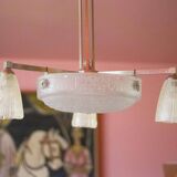 Art deco nickel plated bronze chandelier with art deco tulip glass, ceiling lamp, art deco pendant light, 30