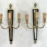 Ancien Paire Appliques 3 Feux - Bronze Doré et Acajou - Néoclassique - 40's