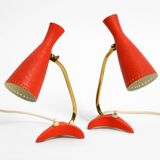 Paire de lampes de table Diabolo en forme de patte de corbeau rouges de style Mid Century Modern de Cosack.