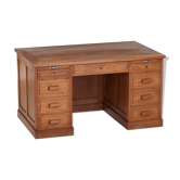 Bureau d'administration en chêne clair à 9 tiroirs années 50/60