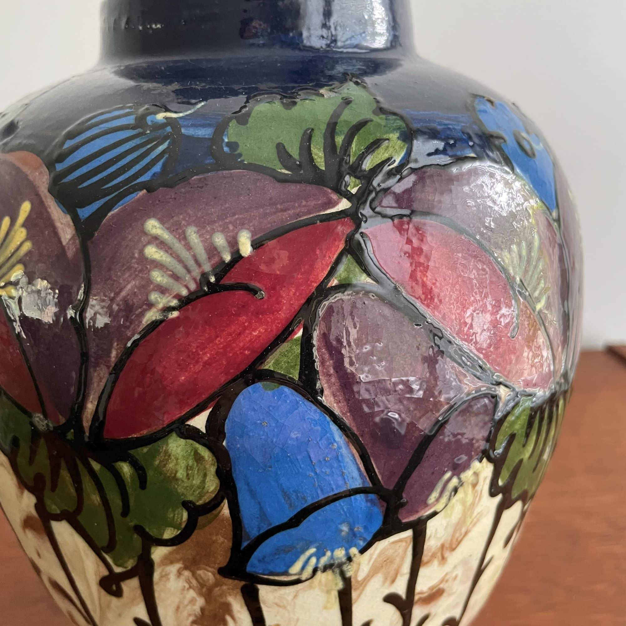 Jugendstil vase, floral decor, E. Huber Roethe, Germany, 1920s