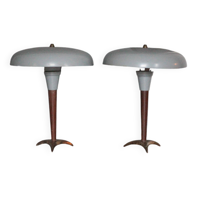 Paire de lampe tripode design des années 50, lampe de chevet, déco