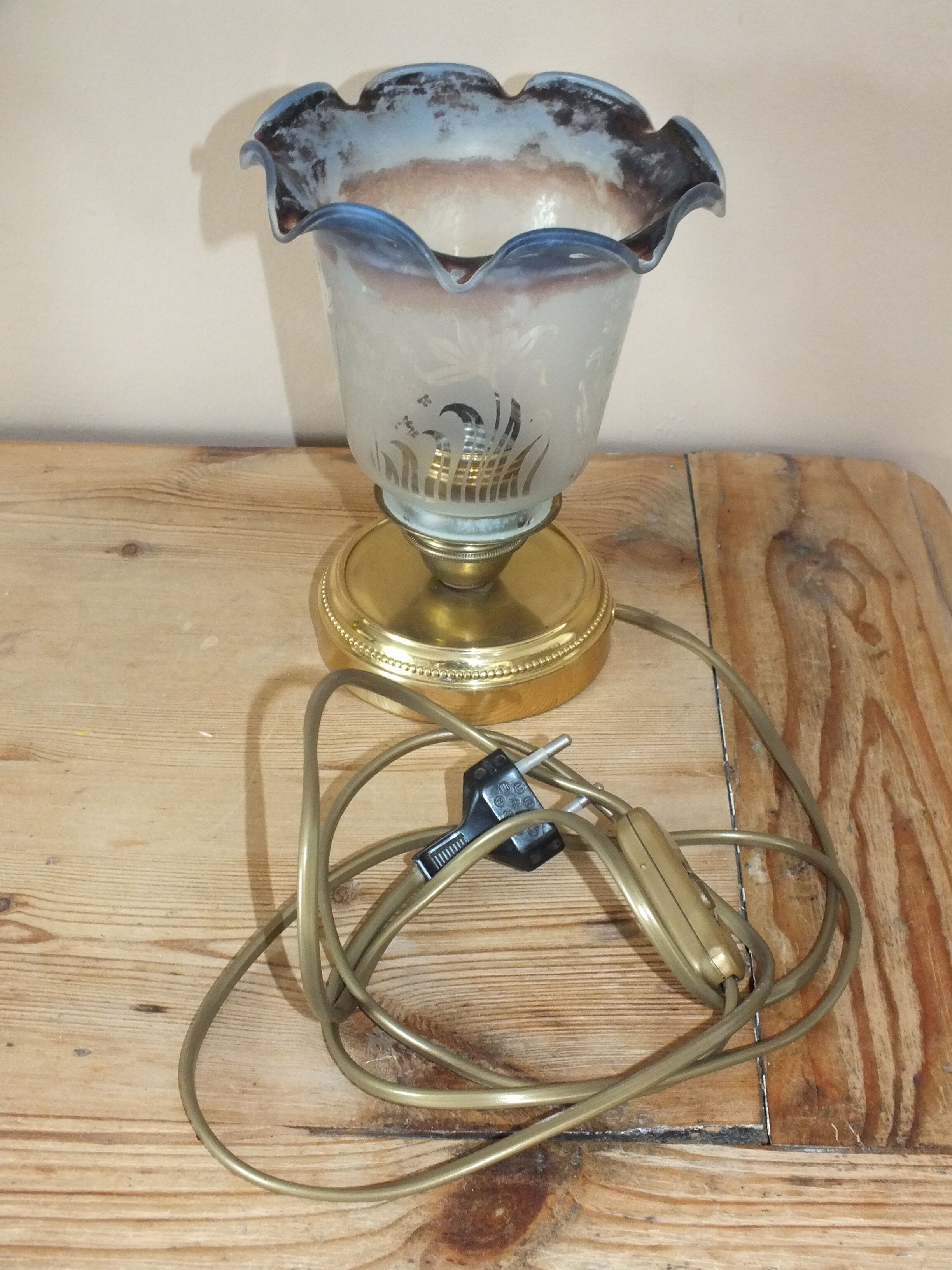 Lampe à tulipe décor floral vintage