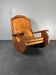 Brutalist pine rocking lounge chair with leather seat by Wasa 1984