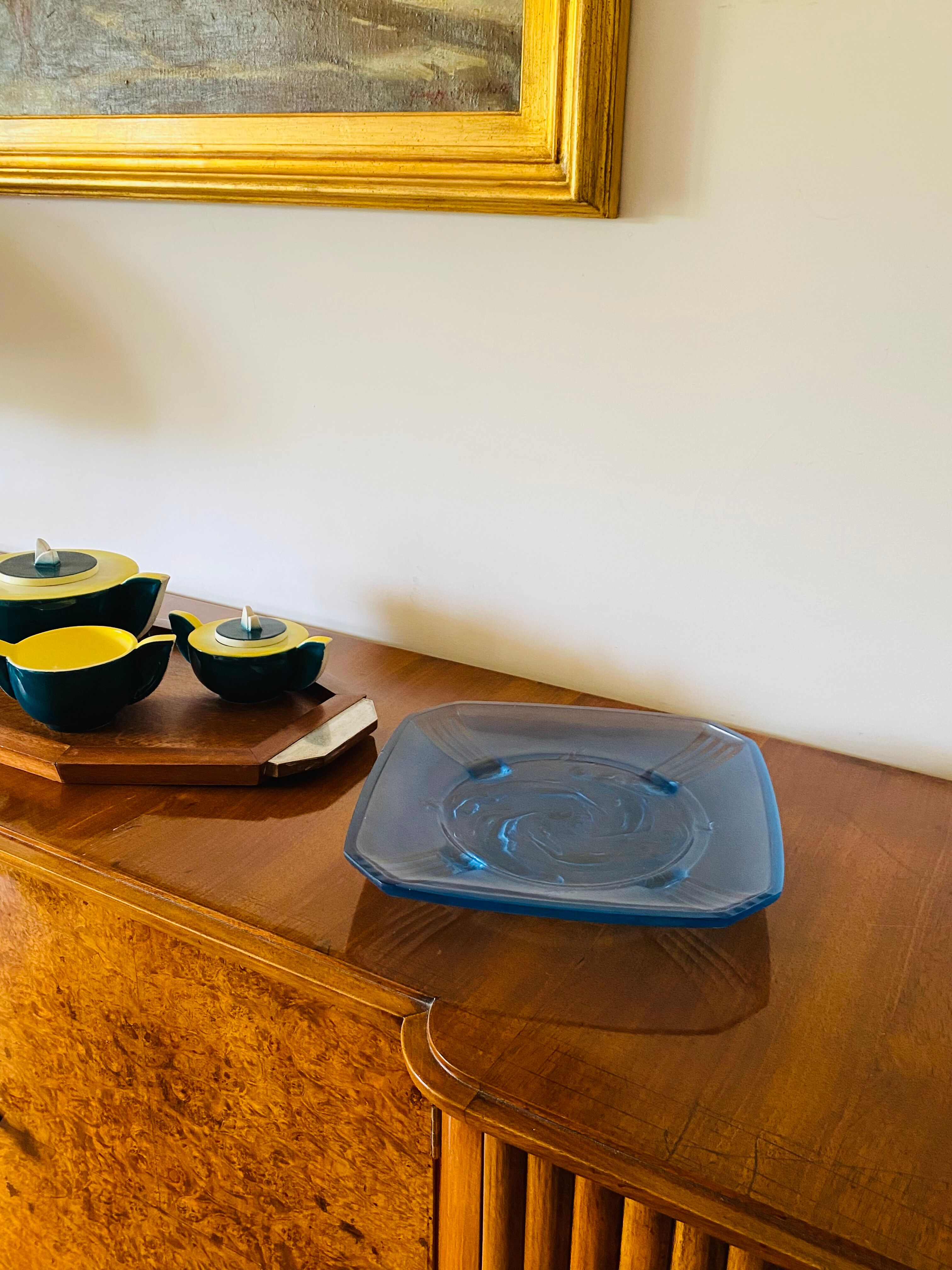 Verreries Des Hanots, 'Naiads' molded glass tray, France 1930s