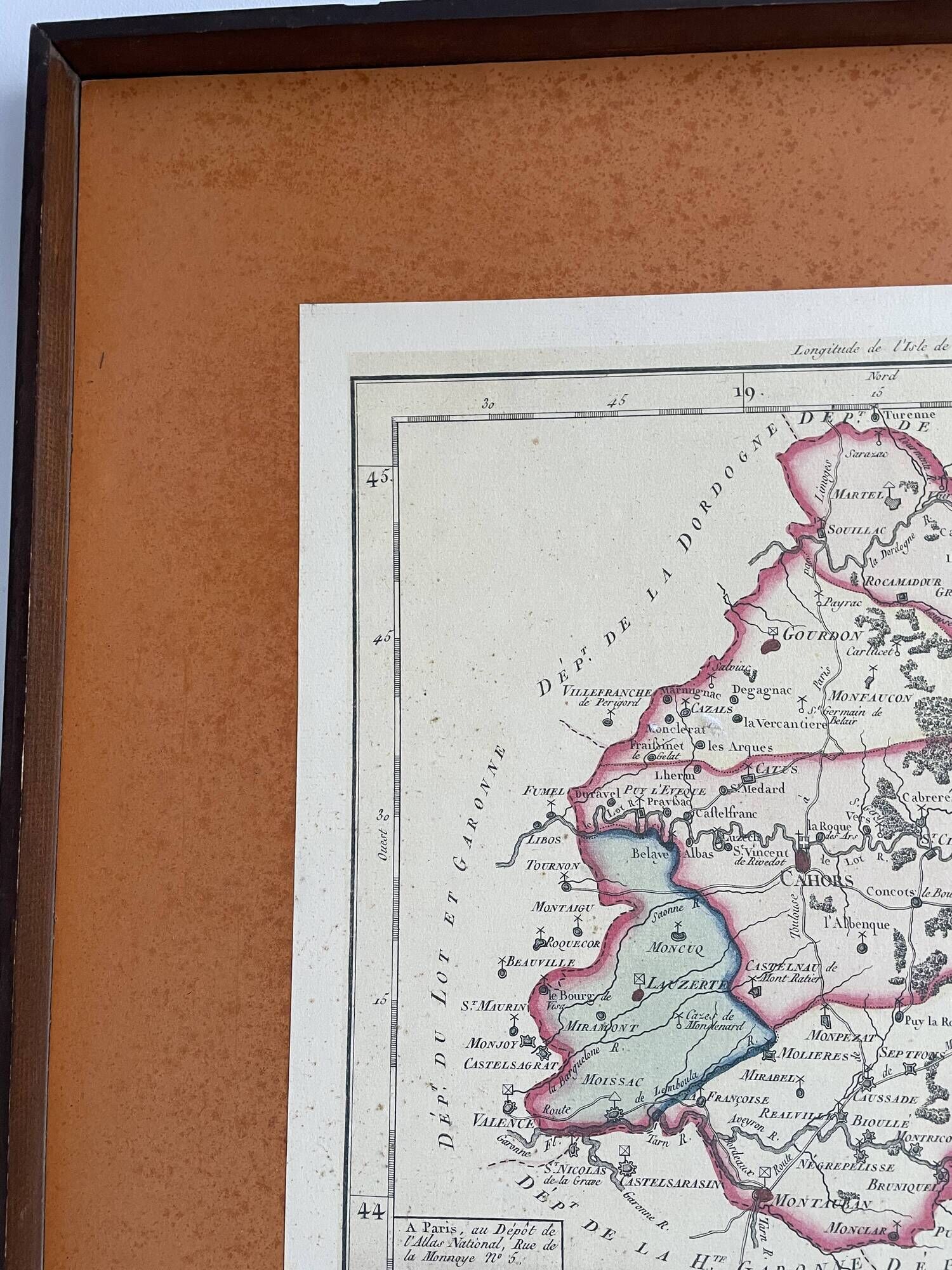 Old map of the Lot in its 66 x 66 Cm frame hand-delivered