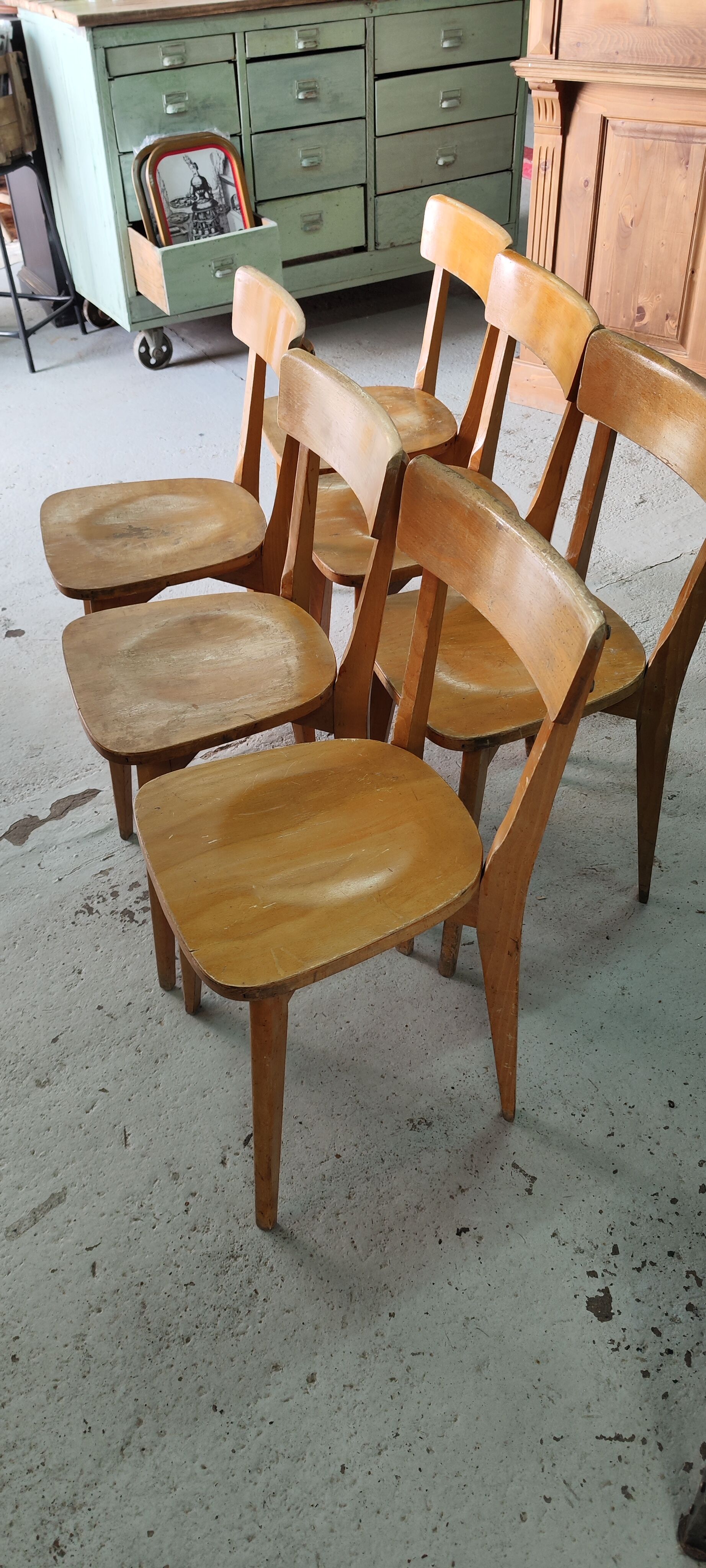Series of six wooden bistro chairs