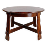 Strong Oak Brutalist Round extendable dining Table 1950s Mid-20th Century