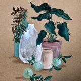 Painting A4 Pottery and green plants