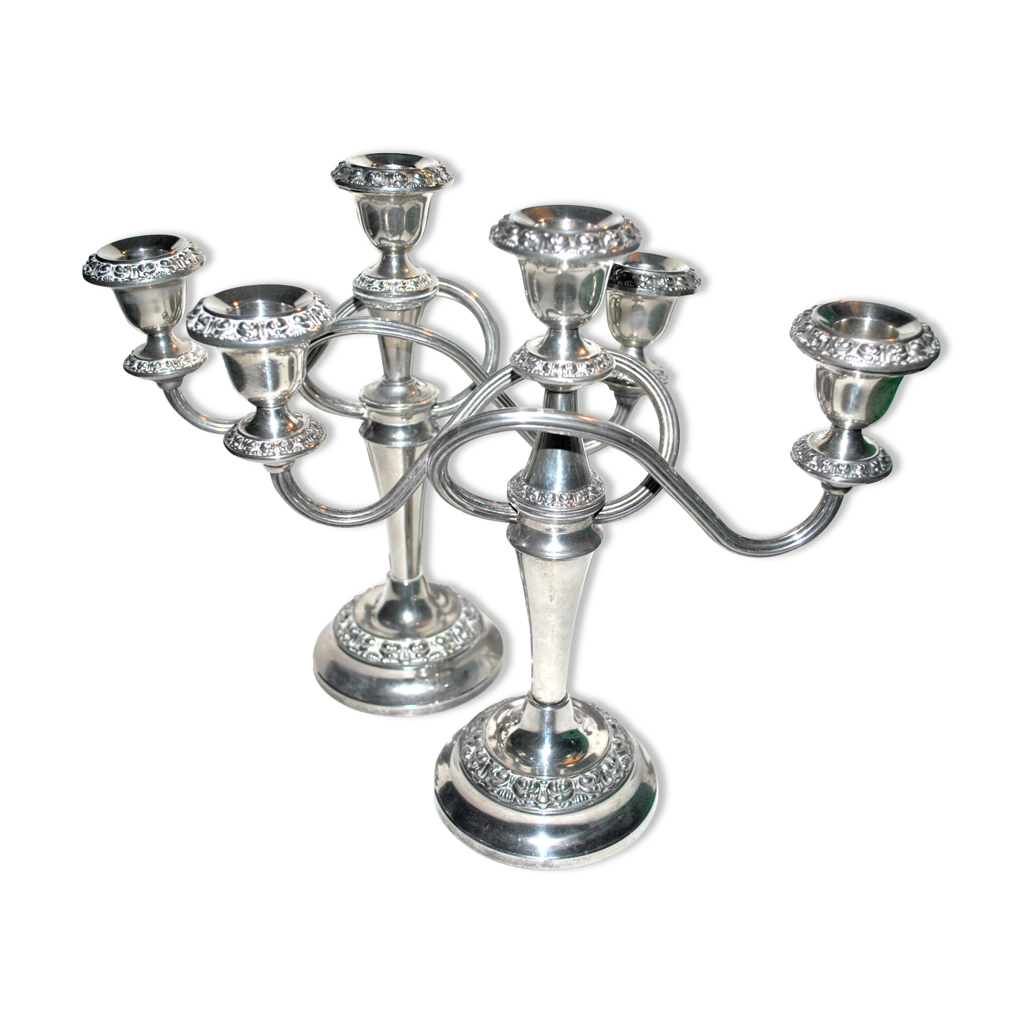 Vintage silver metal candlesticks - 3-arm English Silverplated Candelabra
