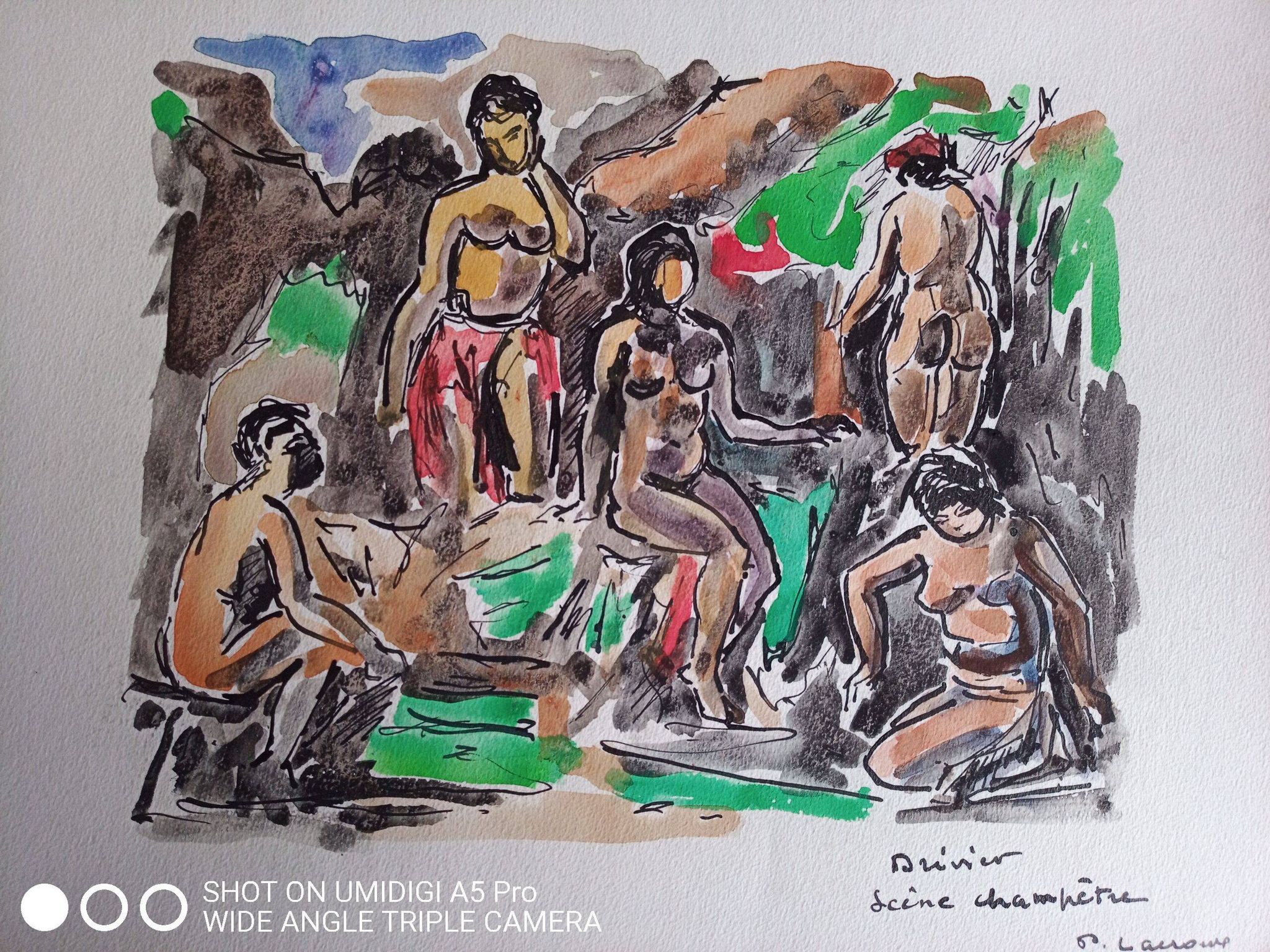 Pierre Lacroux (1909-1993) Gouache 24 x 32 cm - rural scene 1981
