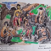Pierre Lacroux (1909-1993) Gouache 24 x 32 cm - rural scene 1981