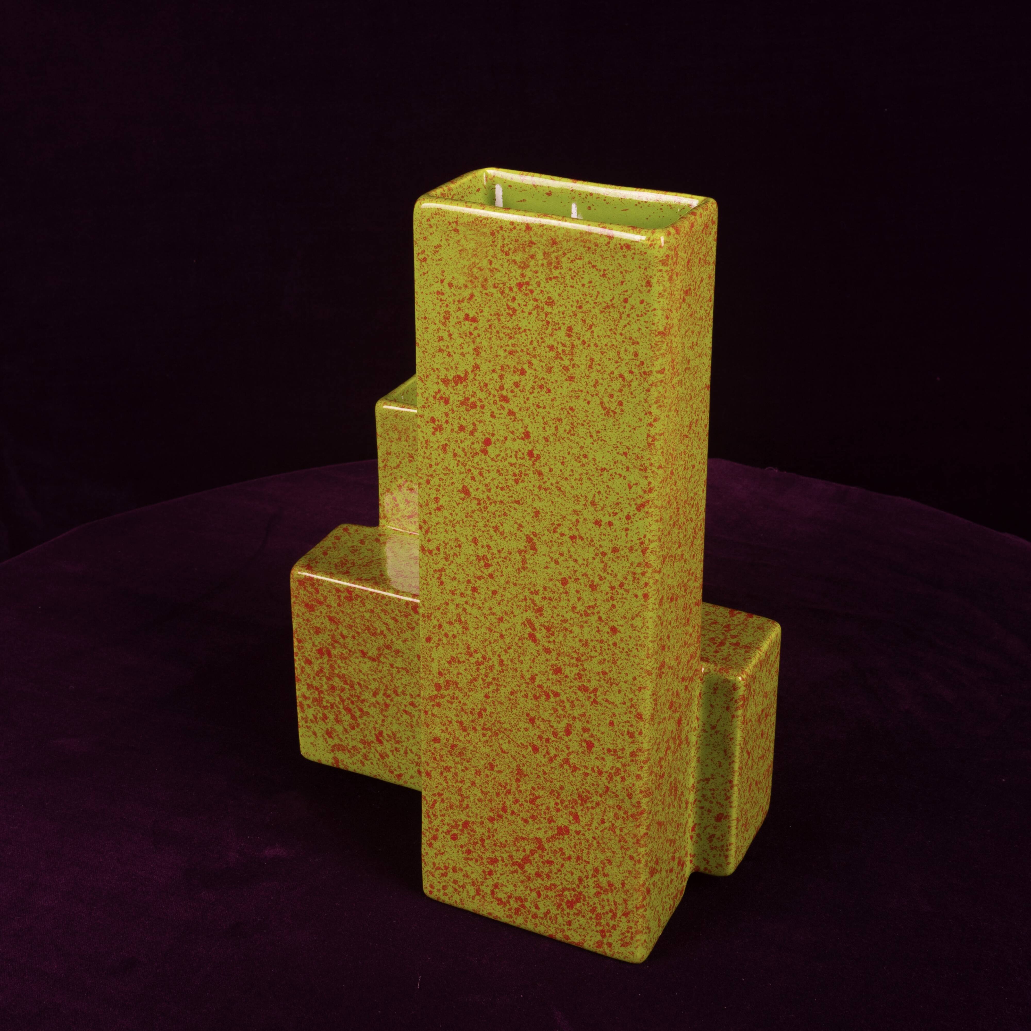 Geometric Twin-Column Ceramic Vase Space Age, Italy 1970