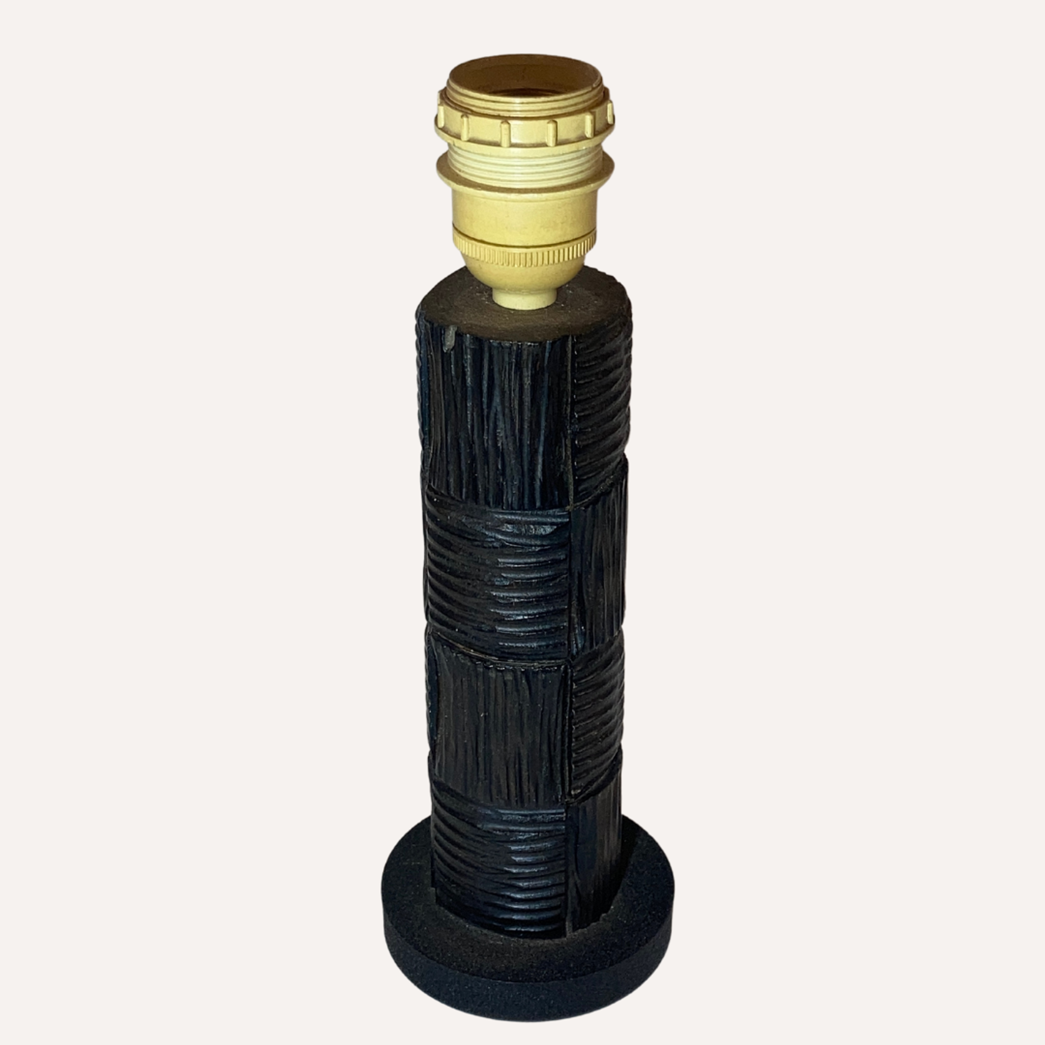 Midcentury brutalist bakelite table lamp, bouclé shade 1960s