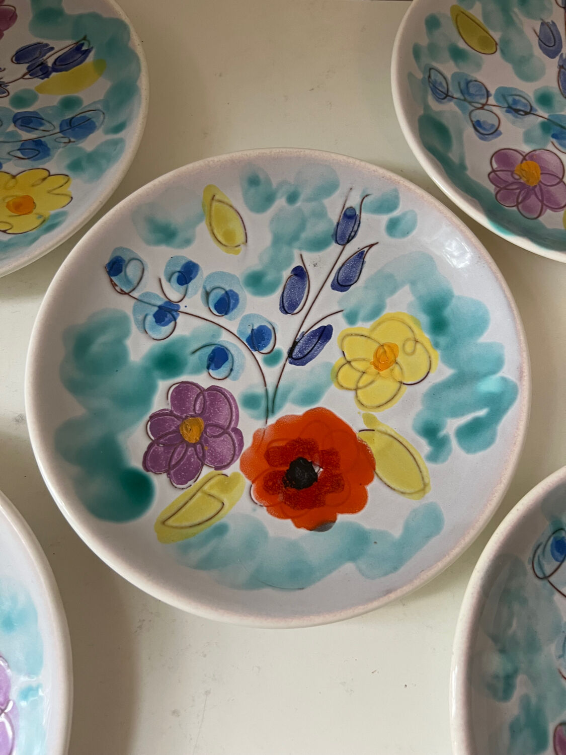 Set of dessert plates with flowers, Vallauris 1960