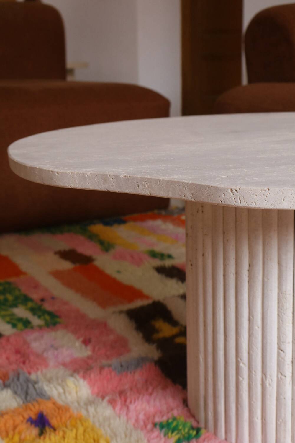 Organic shape travertine coffee table