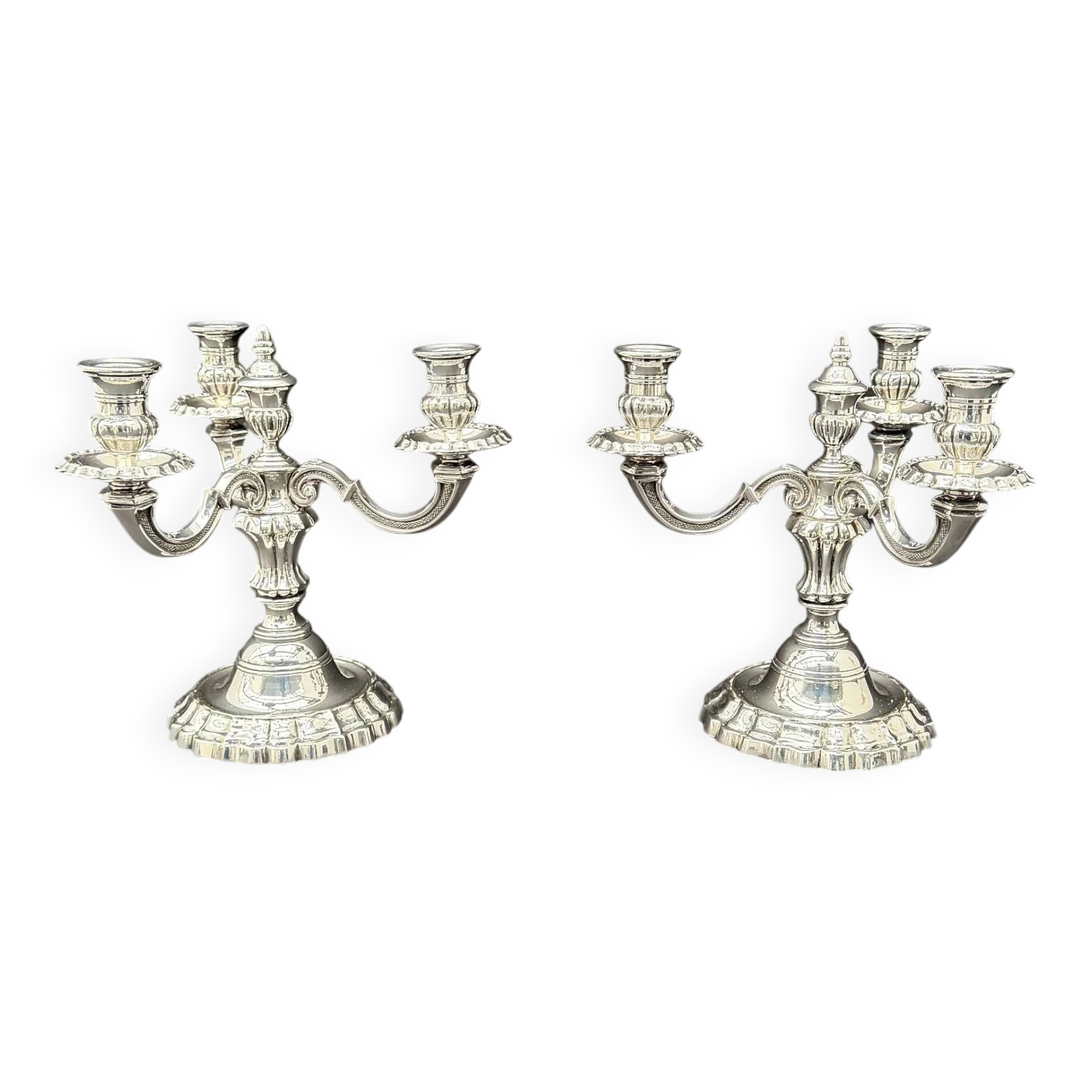 Pair of Chrysalia three-light silver-plated metal candlesticks