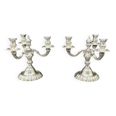 Paire de bougeoirs de Chrysalia 3 feux en métal argenté